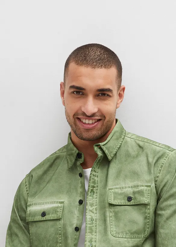 Långärmad bomullsskjorta med tvättad look, bonprix