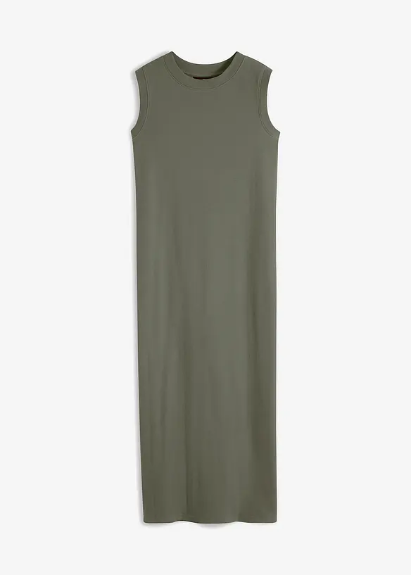Ribbad jerseyklänning med sprund och bomull, bonprix