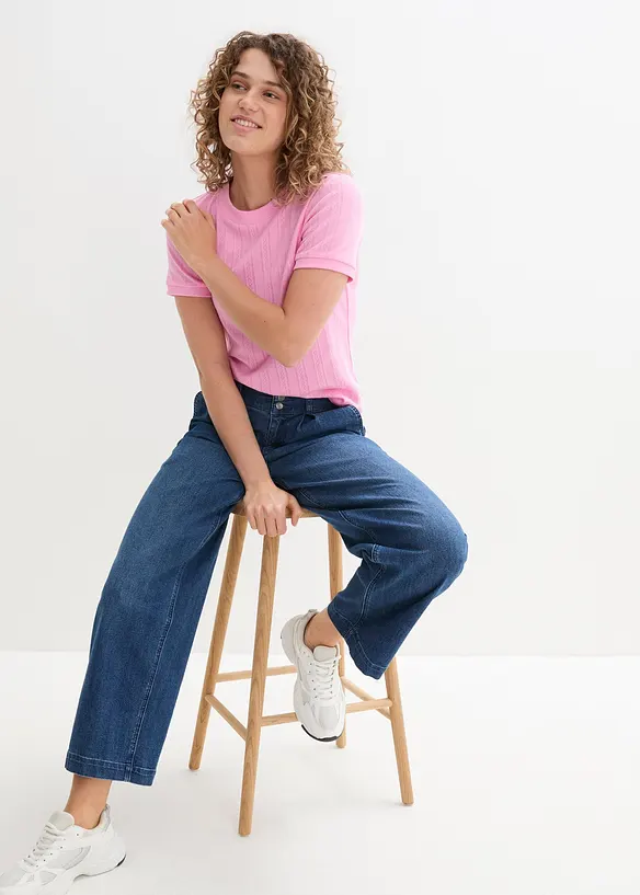 Wide Leg Jeans High Waist, med bekväm midja, bonprix