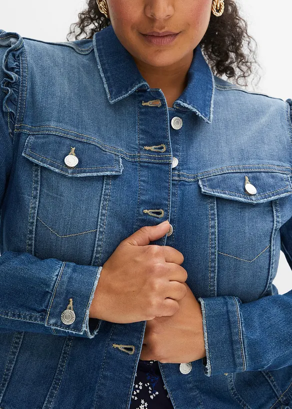 Jeansjacka med volanger, bonprix