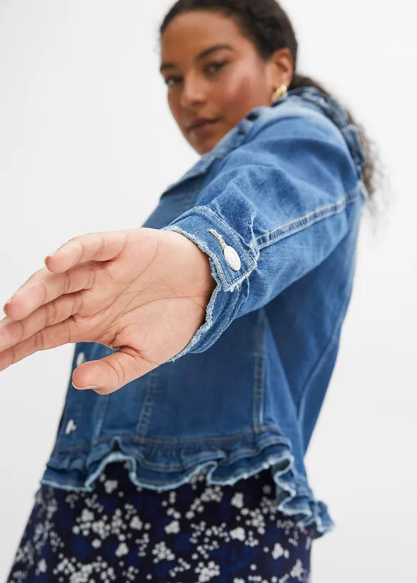 Jeansjacka med volanger, bonprix
