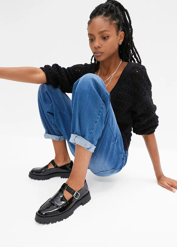 Barreljeans, High Waist, ekologisk bomull, bonprix