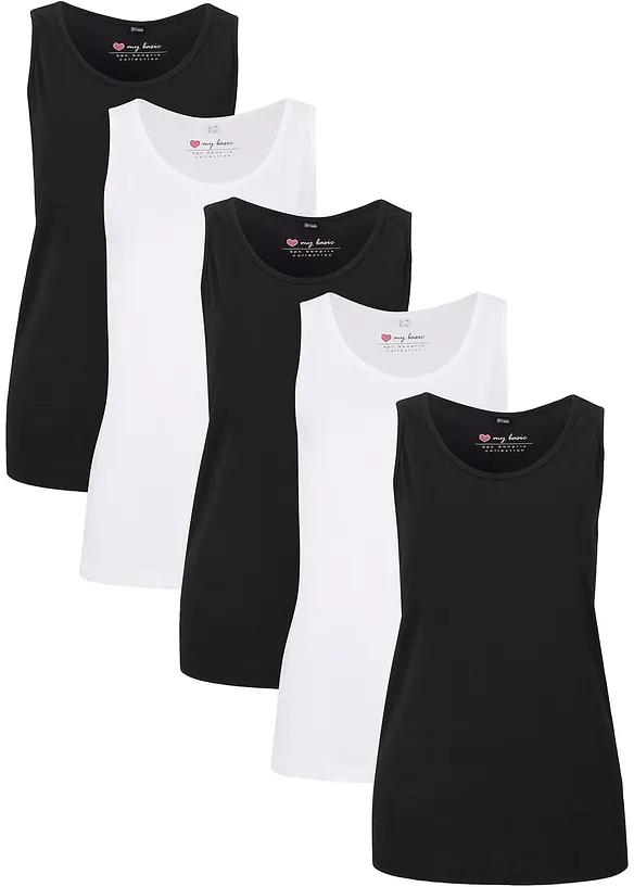 Långt linne med bomull (5-pack), bonprix