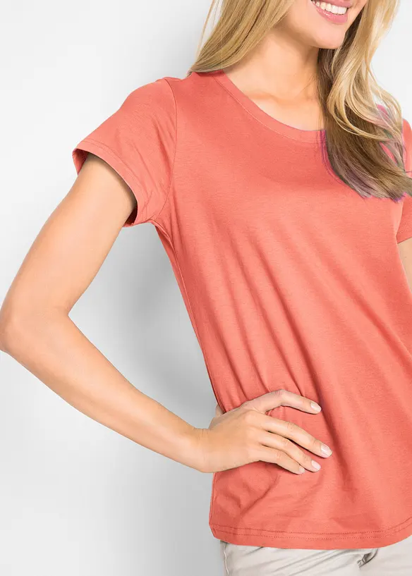 T-shirt med rund halsringning (5-pack), kortärmad, bonprix