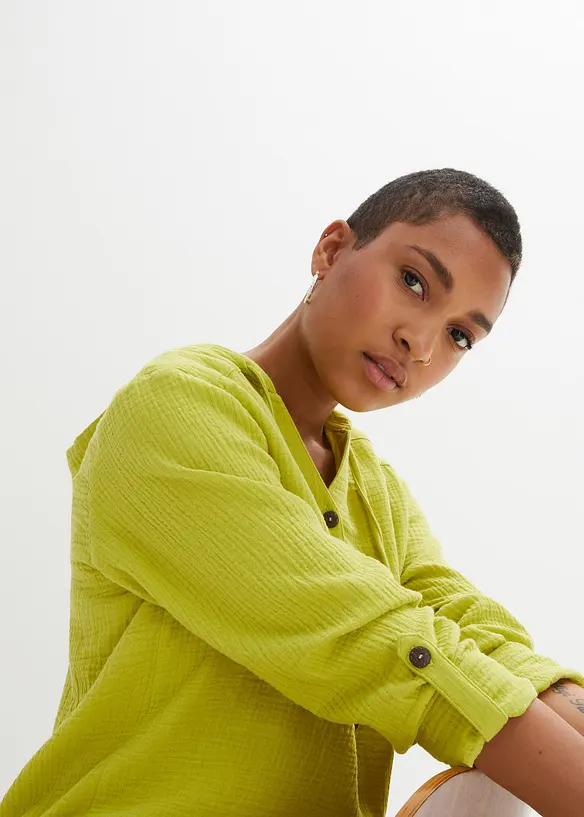 Muslinblus med luva i ren bomull, bonprix