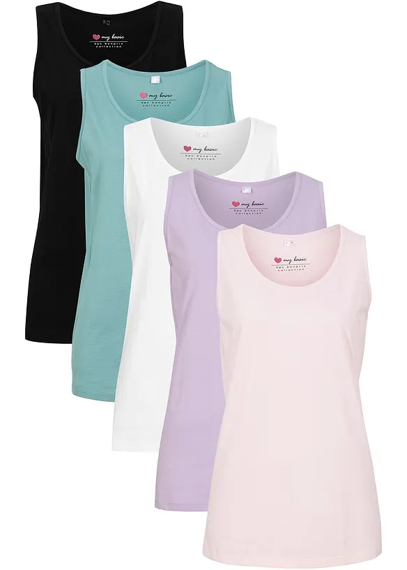 Långt linne av bomull (5-pack), bonprix