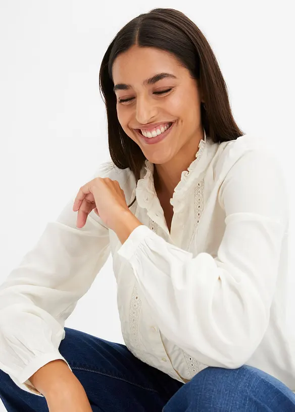 Blus med hålbroderi, bonprix