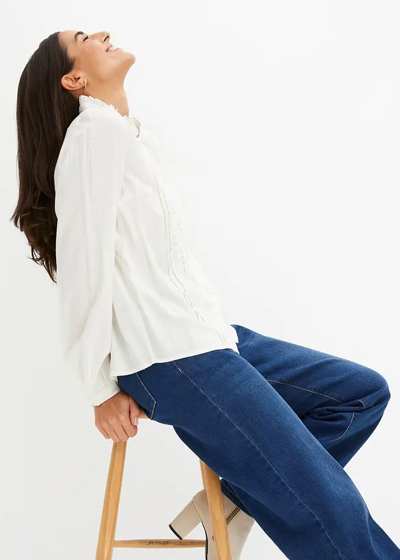 Blus med hålbroderi, bonprix