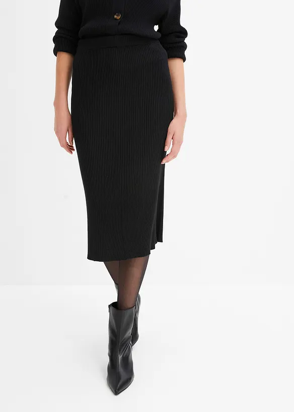 Ribbstickad kjol i viskosmix, bonprix