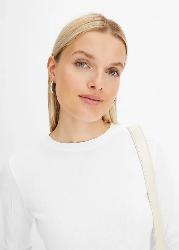 Ribbstickad långärmad T-shirt i ren bomull, bonprix