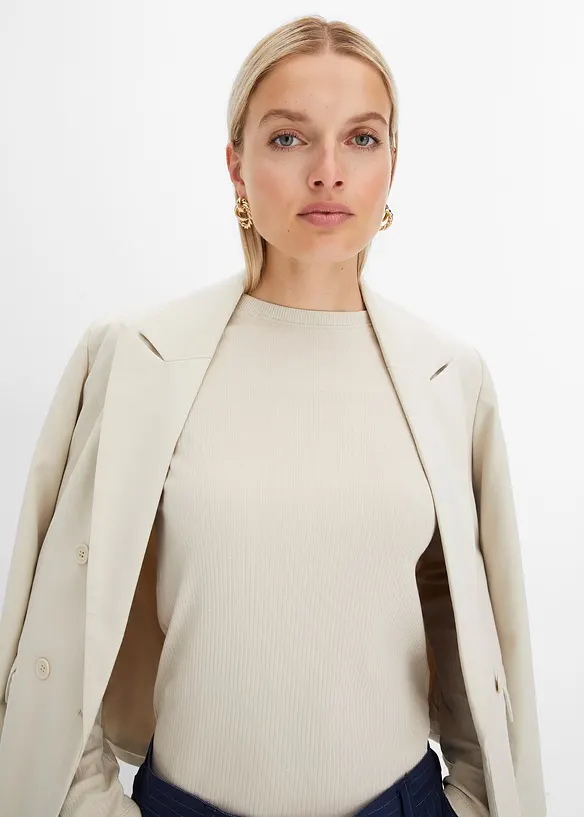 Ribbstickad långärmad T-shirt i ren bomull, bonprix