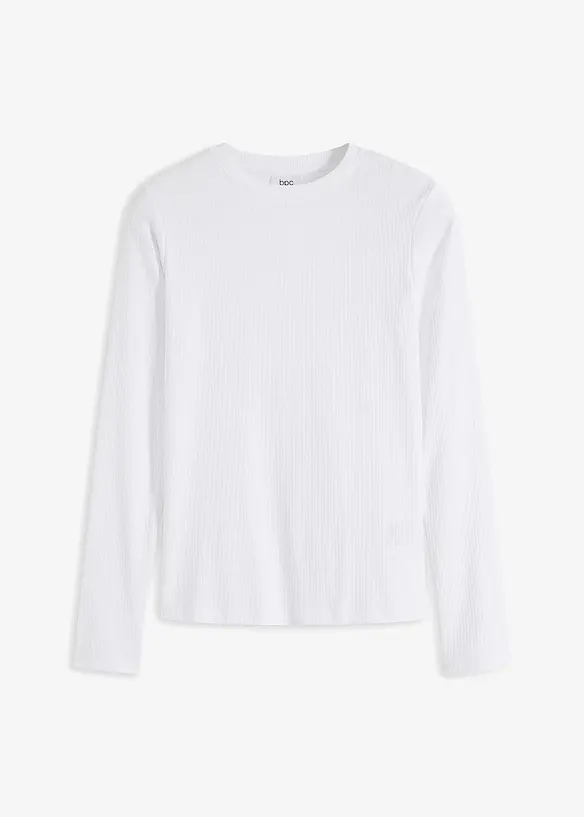 Ribbstickad långärmad T-shirt i ren bomull, bonprix