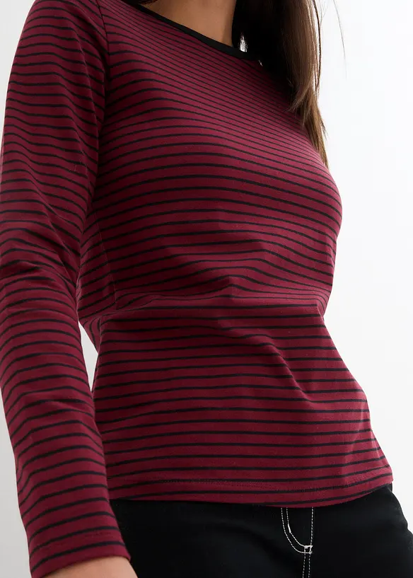Randig långärmad T-shirt med båtringning, bonprix