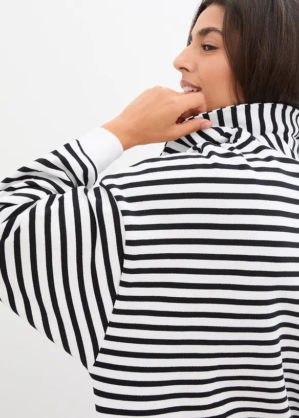 Sweatshirt med V-ringning och pikékrage, bonprix