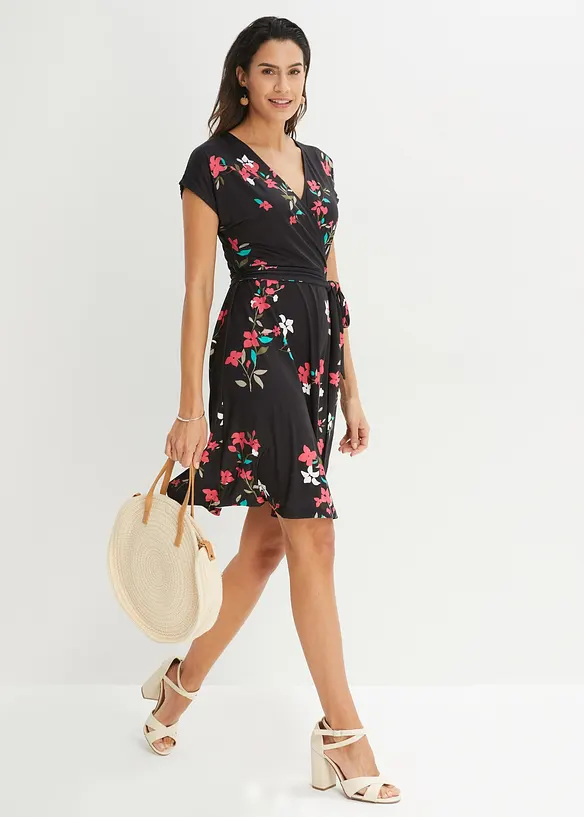 Jerseyklänning med omlottlook, bonprix