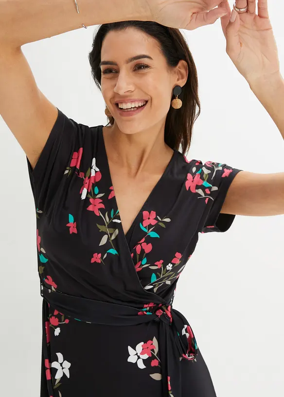 Jerseyklänning med omlottlook, bonprix