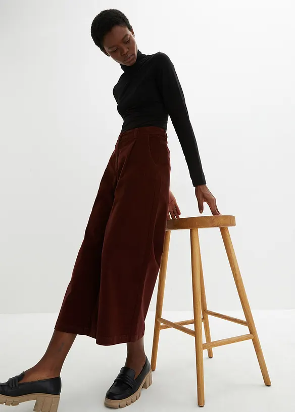 Vida stretchiga manchesterculotter med bekväm hög midja, 7/8-längd, bonprix