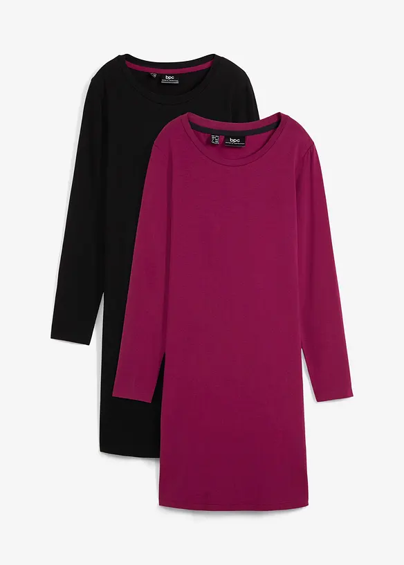 Jerseyklänning av bomull med stretch (2-pack), bonprix