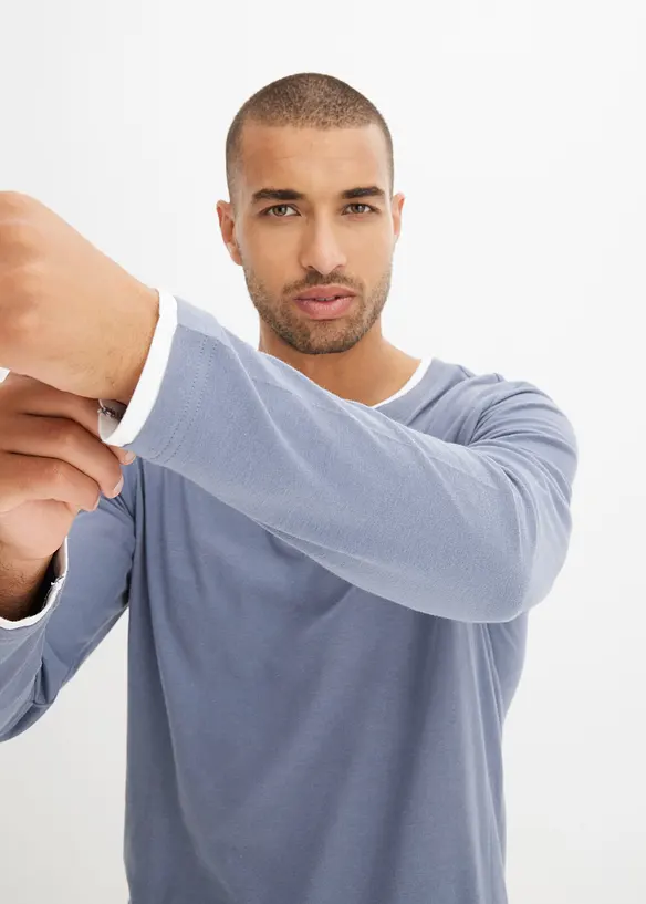 Långärmad T-shirt med 2-i-1-look (2-pack), bonprix