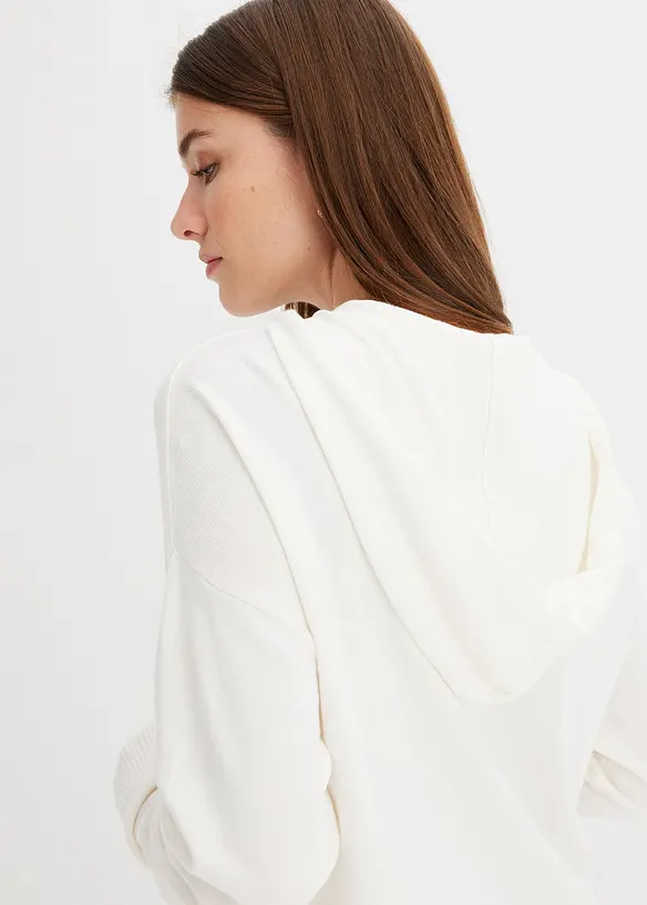 Stickad hoodie med känguruficka i viskosmix, bonprix