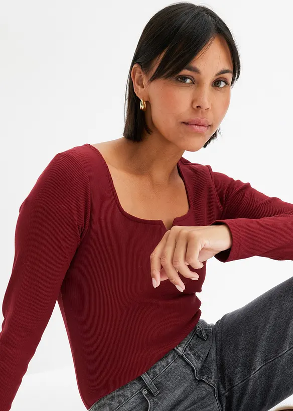 Ribbstickad topp i ekologisk bomull, bonprix