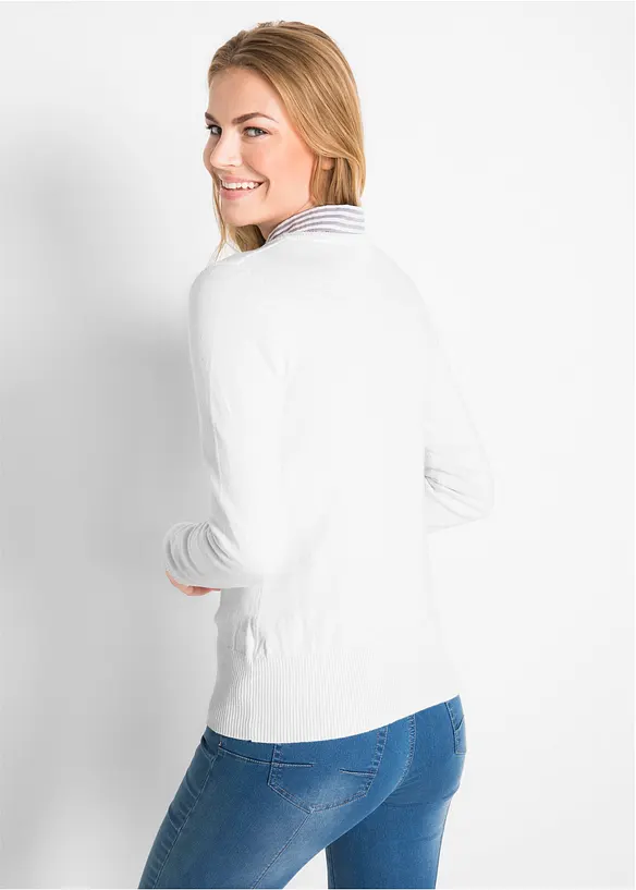 Finstickad cardigan i basmodell med knappslå, bonprix