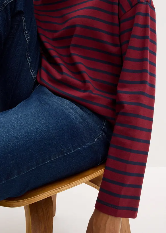 Långärmad T-shirt med vid båtringning (2-pack), ekologisk bomull, bonprix