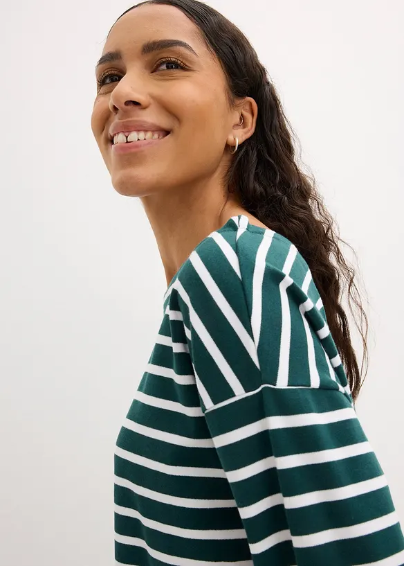 Långärmad T-shirt med vid båtringning (2-pack), ekologisk bomull, bonprix