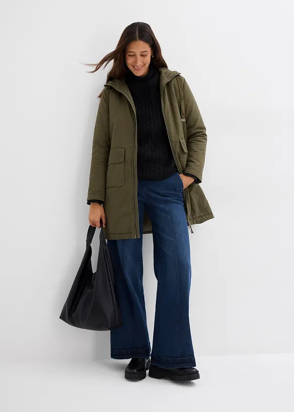 Vid vinterparkas med teddyfodrad huva, bonprix