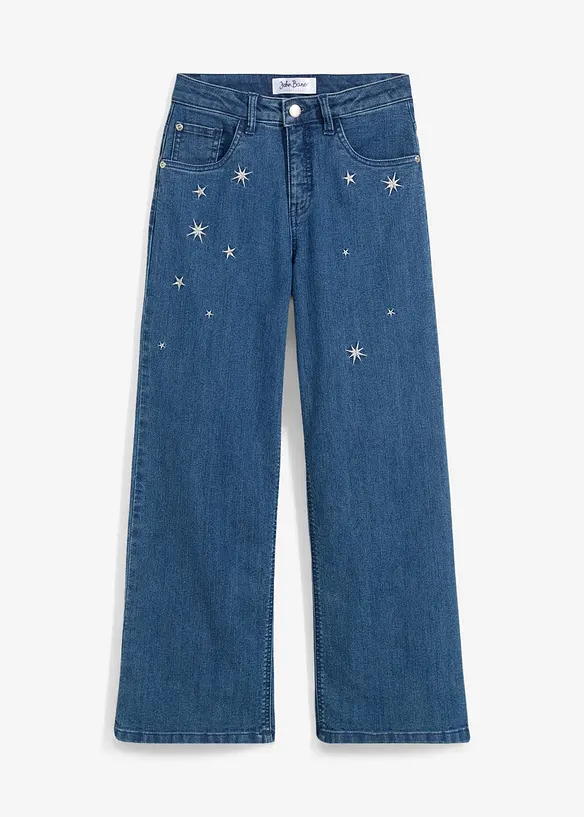 Jeans med broderi för barn, Wide Leg, bonprix