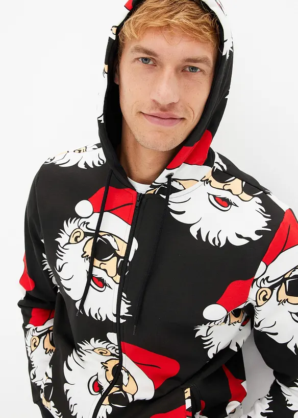 Munkjacka med luva och julmotiv, med tryck, bonprix
