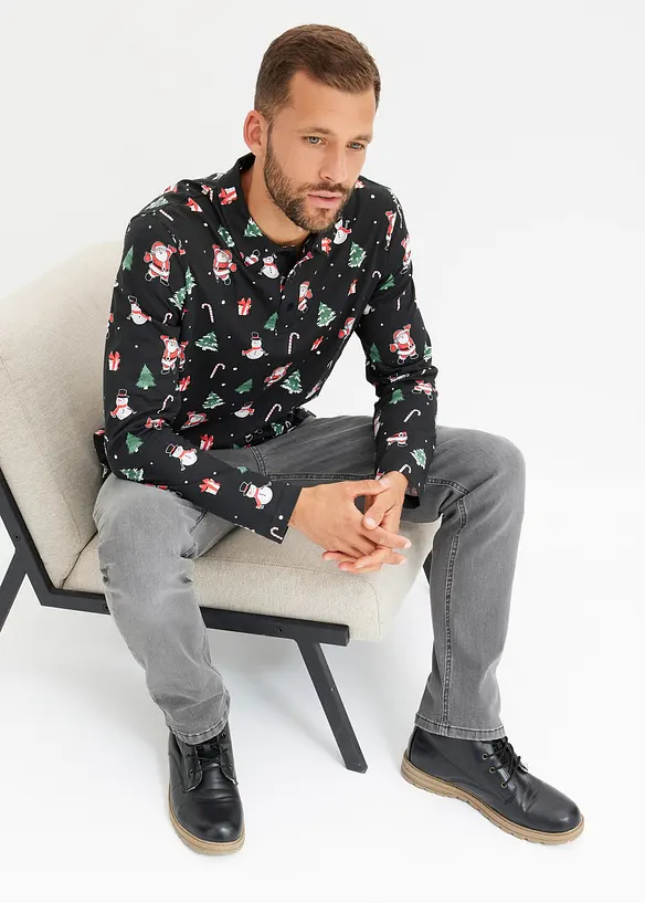 Pikétröja med julmotiv i ren bomull, bonprix