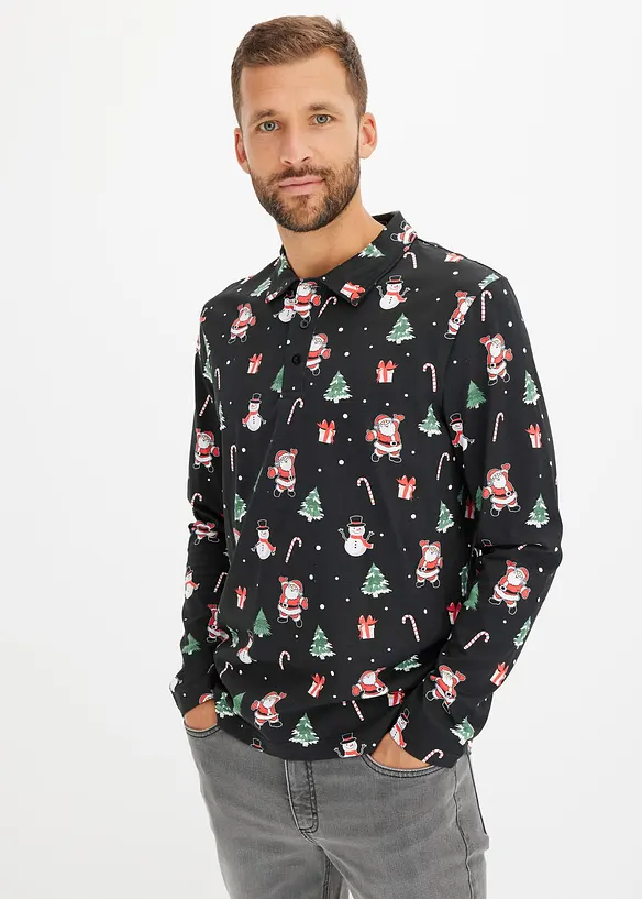 Pikétröja med julmotiv i ren bomull, bonprix