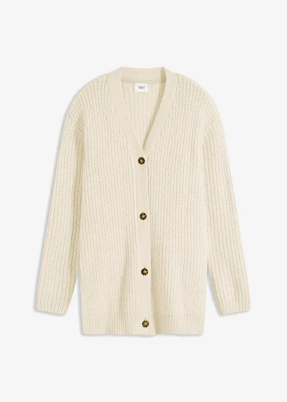 Stickad cardigan med ylleandel, bonprix