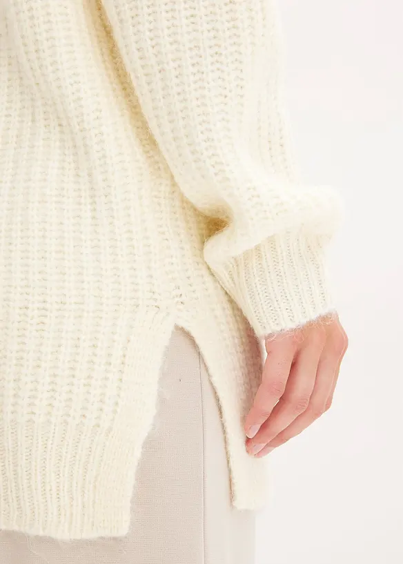 Stickad cardigan med ylleandel, bonprix