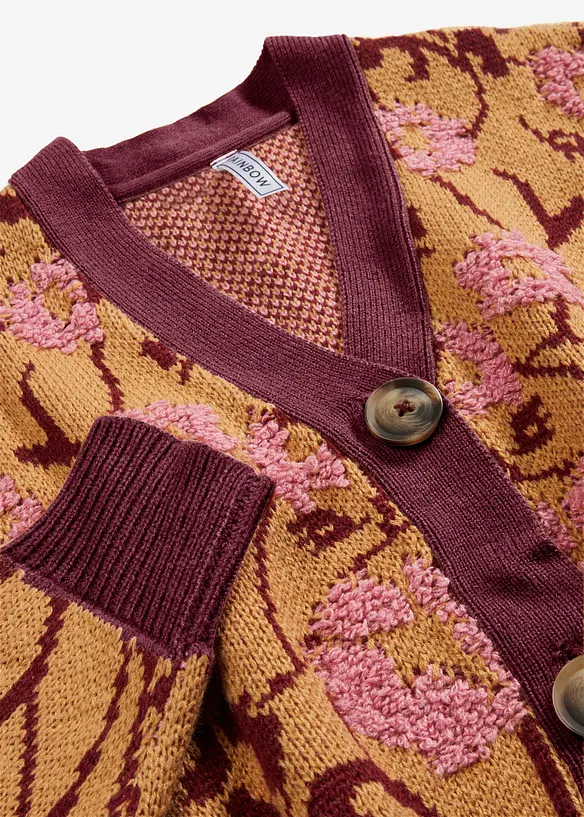 Grovstickad cardigan i blommigt, bonprix