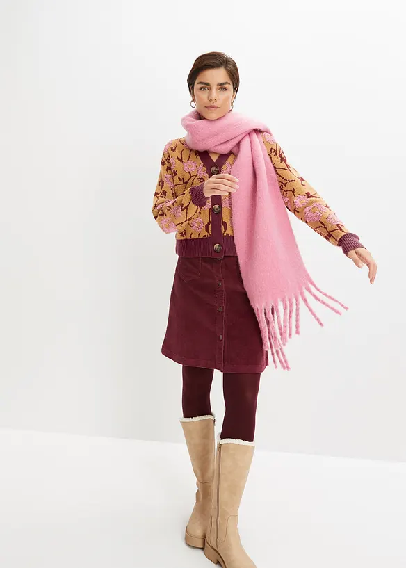 Grovstickad cardigan i blommigt, bonprix