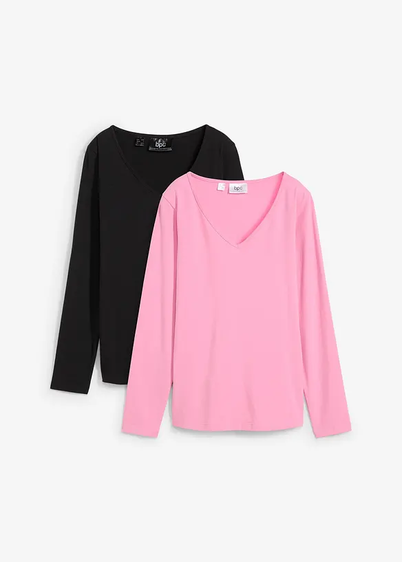 Figurnära långärmad topp (2-pack), bonprix