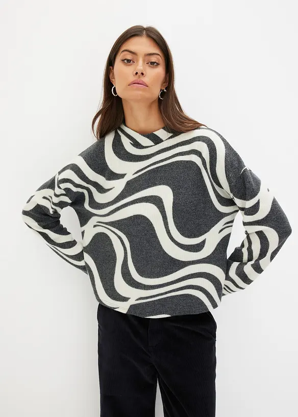 Mjuk ribbstickad topp, bonprix