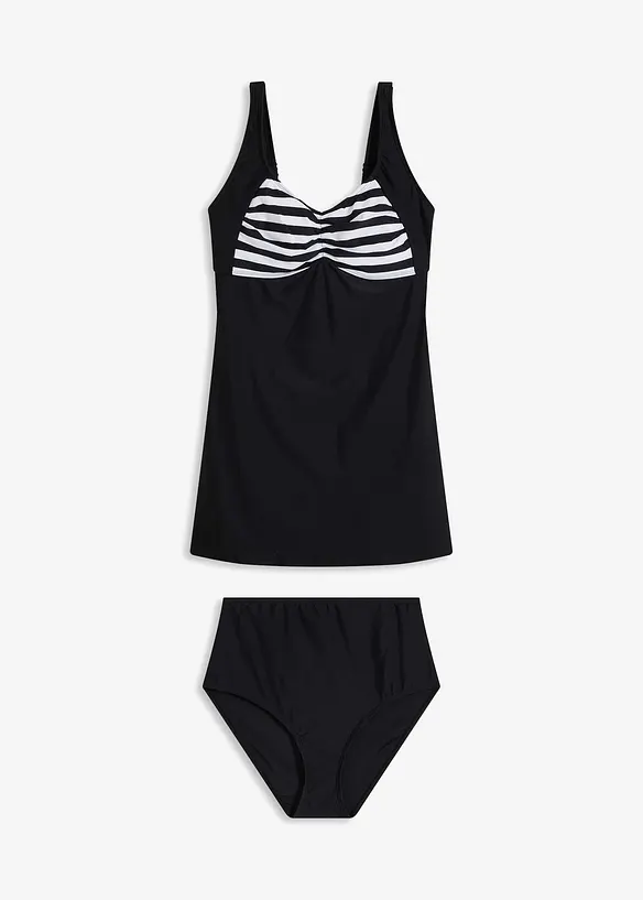 Lång tankini (2 delar) med bikinibyxa med hög midja, bonprix
