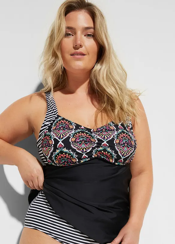 Lång tankini (2 delar) med bikinibyxa med hög midja, bonprix