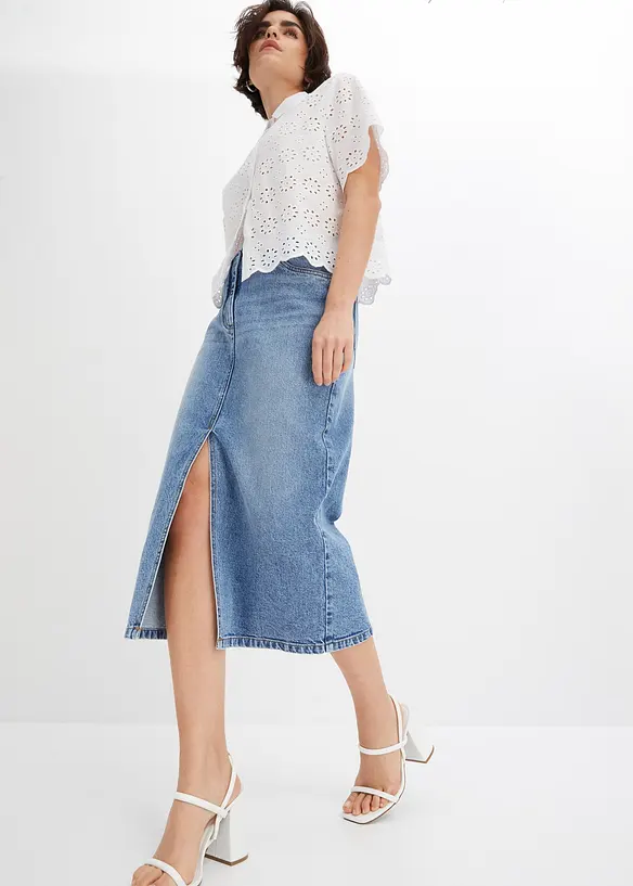 Jeanskjol med slits, bonprix