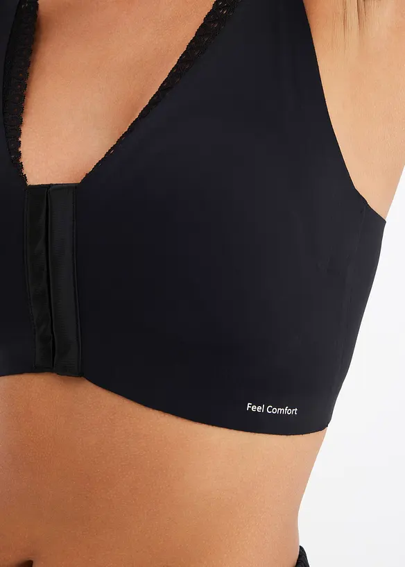 Vadderad Feel Comfort-BH utan bygel, med lasercut och framknäppning, bonprix