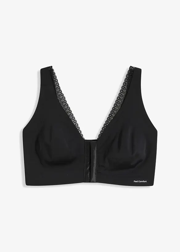 Vadderad Feel Comfort-BH utan bygel, med lasercut och framknäppning, bonprix