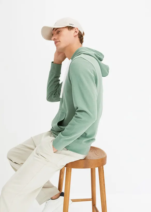Sweatshirt med huva i ren bomull, bonprix
