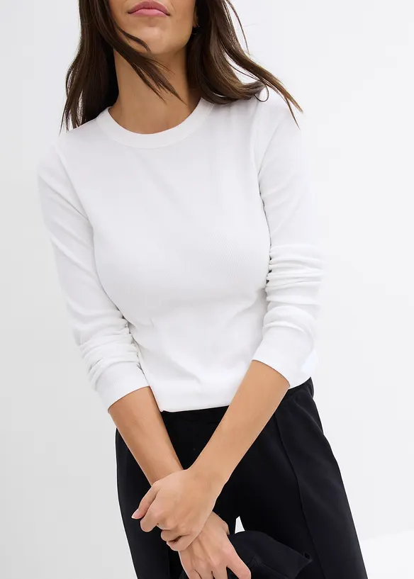 Ribbstickad topp med ekologisk bomull (2-pack), bonprix