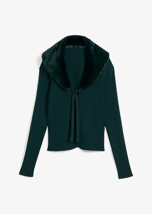Cardigan med vävd päls, bonprix