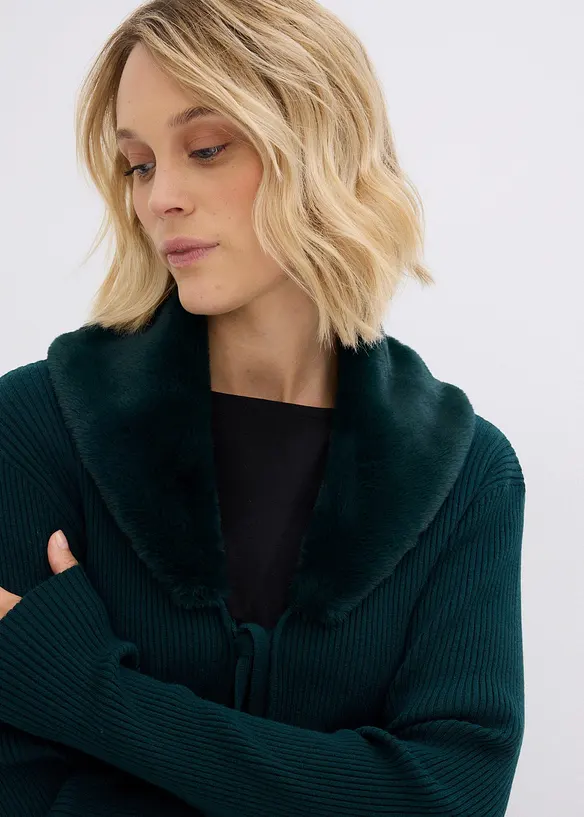 Cardigan med vävd päls, bonprix