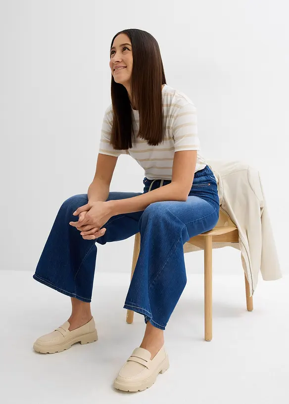 Wide-Leg-jeans, medelhög midja, bekväm linning, bonprix