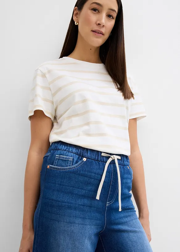 Wide-Leg-jeans, medelhög midja, bekväm linning, bonprix